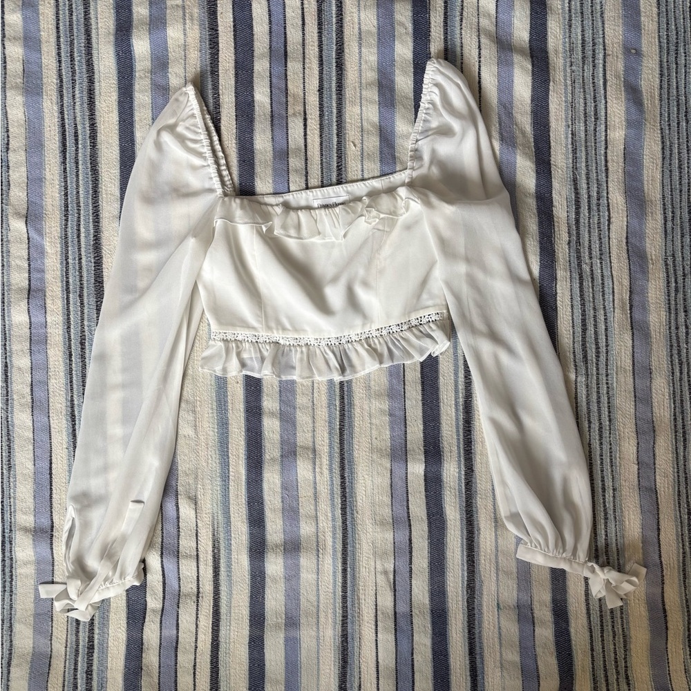 Coastal Cowgirl Privacy Please White Blouse with Ruffle and Lace Details, Size S